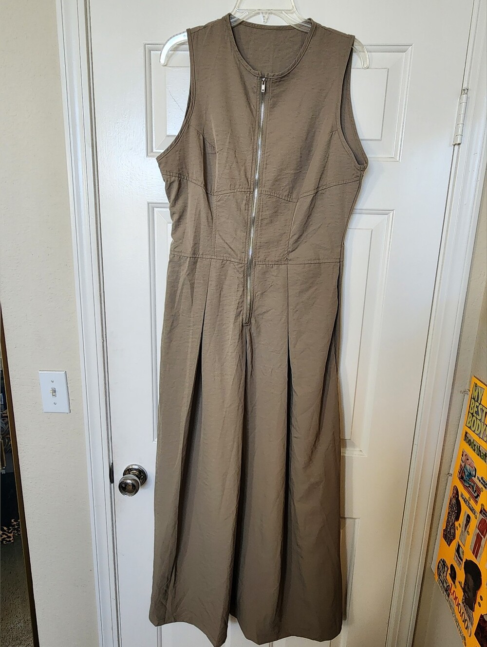 Sleeveless Zip-Front Maxi Dress in Olive.